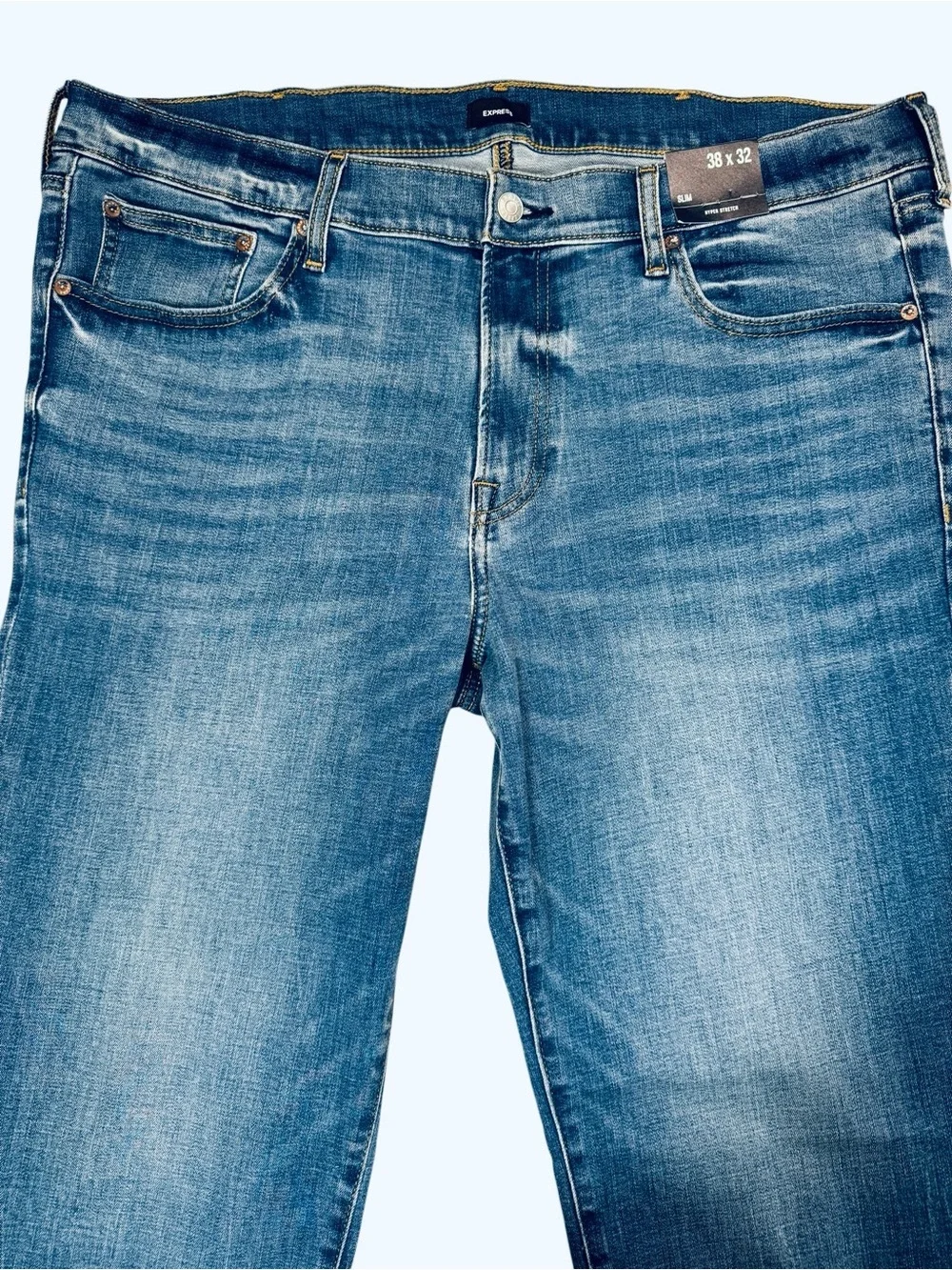 NWT New Express Slim Medium Wash Hyper Stretch Jeans Size 38 x 32